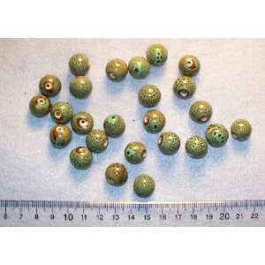 Green Ceramic 14mm Round Beads 