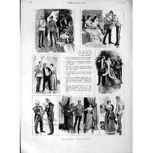  1889 Ball Room Dancing Men Ladies Romance Old Print