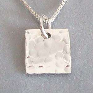 Hammered Texture Square Sterling Silver Pendant  