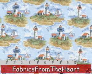 Misty Harbor Lighthouse Sailboats 2.75 Yds Blank Fabric  