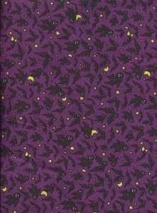THE BOO CREW BATS & STARS ON PURPLE Cotton Quilt Fabric  