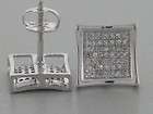 14K WHITE GOLD WIDE CLUSTER STUD EARRINGS ROUND DIAMOND MICRO PAVE SET