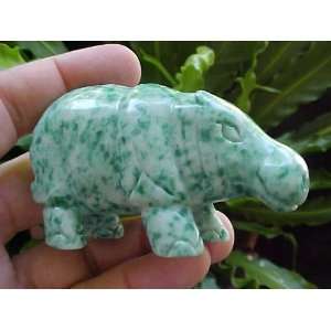    A6902 Gemqz Green Jade Spot Carved Hippo Cute  