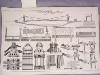 17 ENGINEERING Boat Bridge Rail ENGRAVINGS 1868 13x19  