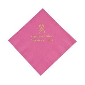 Personalized Candy Pink Ribbon Luncheon Napkins   Gold 