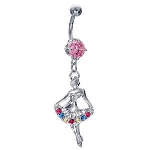 Prima Ballerina Pastel CZ Accented Belly Button Ring