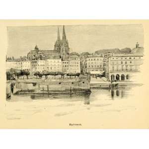   Gothic Cathedral Waterfront French   Original Halftone Print Home