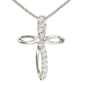   White Gold Small Swirl Diamond Cross Pendant with 18 Chain: Jewelry