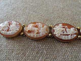   Carved Shell Cameo 18K GOLD Mounted 750 Bracelet Roman Chariot  