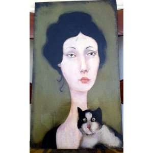  Cassandra Barney   Ellie and Her Cat Original Oil Painting 