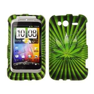 HTC Wildfire S Black with Green Marijuana Leaf Design Rubber Feel Snap 