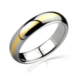 Silver and Gold Mens Two Tone Dome High Polish Tungsten Wedding Band 