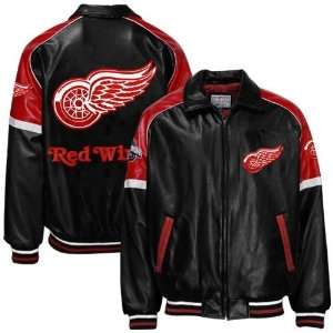 Detroit Red Wings Black Varsity Pleather Jacket:  Sports 