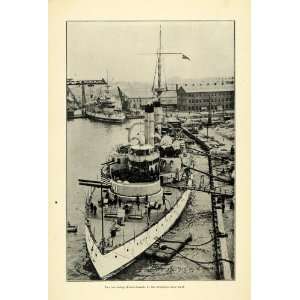  1905 Print Battleship Massachusetts Brooklyn Ship Yard 