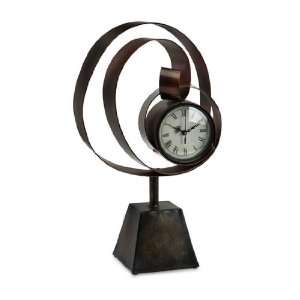   Distinctive Curly Looping Metal Roman Numeral Clock on Decorative Base