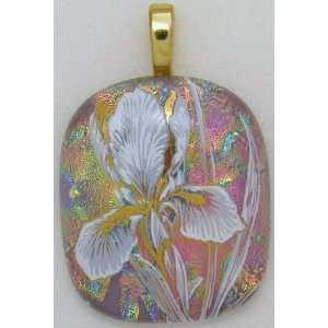   Floral Shimmering Iris Dichroic Art Glass Pendant 
