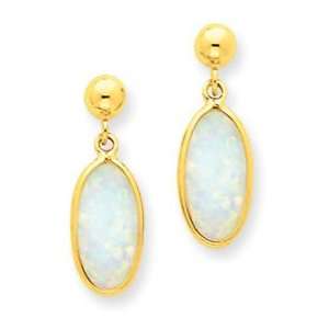  14k Yellow Gold Created Opal Dangle Earrings: Jewelry