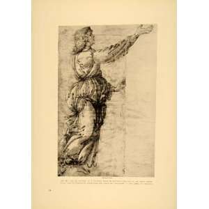  1930 Angel Botticelli Renaissance Pen Ink Drawing Print 