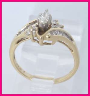 14k Marquise Round & Baguette Diamond Wedding Ring .51c  