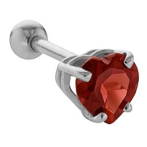    5mm Garnet Heart Cut 14K White Gold Cartilage Stud Earring Jewelry