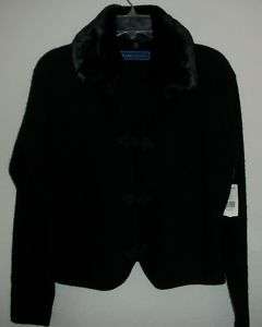 NWT Karen Scott Black Wool Jacket w/Removable Faux Fur Collar Sz M 