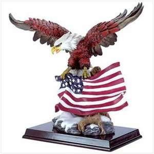   Patriotic American Flag Flying Eagle Wood Base Statue
