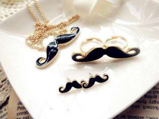 Fashion Moustache Handlebar Mustache Cosplay Set Necklace+Double Ring 