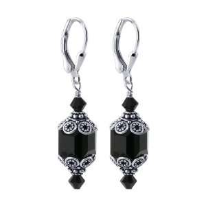 Sterling Silver 8mm Cube Black Crystal Bali Cap and Earrings Made with 
