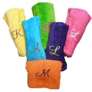  Embroidered Large Initial Beach Towels in Bright Colors 
