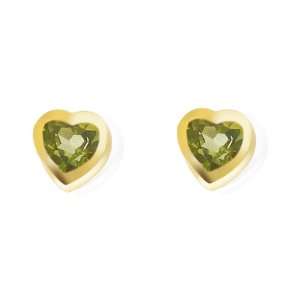  9ct Yellow Gold Peridot Heart Stud Earrings: Jewelry