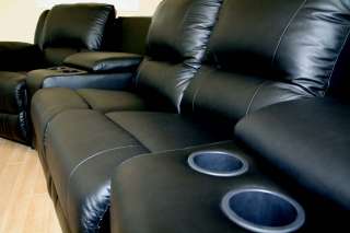 HOME THEATER SEATING BLACK LEATHER RECLINER SECTIONAL SOFA MOVIE 