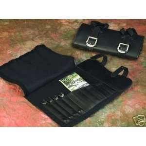  Black Leather Motorcycle Tool Roll Bag with Storage 