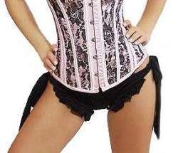STEAMPUNK Victorian Reproduction Pink Black Lace Steel Boned CORSET 