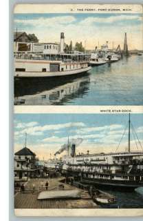 PORT HURON MI Ferry & White Star Dock c1920 Postcard  