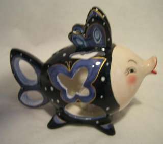 Ceramic blue fish w/ butterfly tea light figurine   NEW  