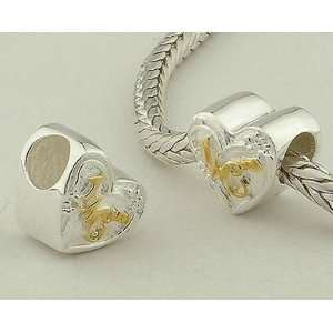 925 Sterling Silver with 14k Gold European Style Vermeil #1 Mom Heart 