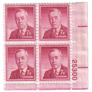  1954 Woodrow Wilson   7c (Block Of 4 Stamps) Everything 