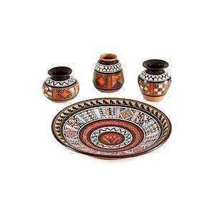  Ceramic vases and plate, Moche Diamonds (set of 4)