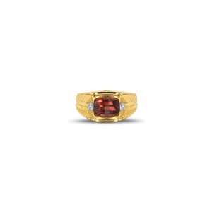   Barrel Cut Garnet Ring in 10K Gold with Diamond Accents mns dia sol rg