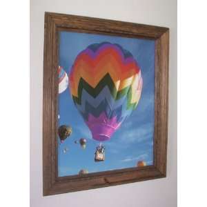  Rainbow Hot Air Balloon Picture Print in Rope trimmed Pine 