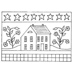 Primitive House   Rug Pattern on Linen   20x28