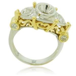  18K Two Tone Gold Semi Mount Diamond Ring: Jewelry