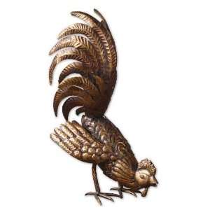    UT19076   Antiqued Gold Finish Metal Rooster Statue