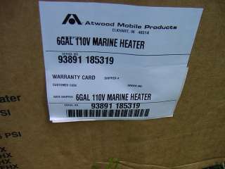 ATWOOD MARINE WATER HEATER 93891 120V 6 Gallon EHM6 SM  