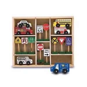  Melissa and Doug Wooden Vehicles and Traffic Signs Play Set 