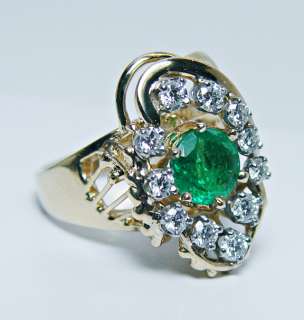 Vintage 14K Gold Gem Emerald VS GH Diamond Ring HEAVY Estate Jewelry 