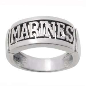   Sterling Silver High Polish Cutout Marines Band Ring: Jewelry