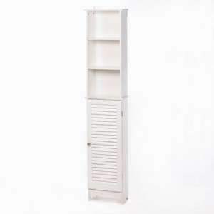   Cottage Chic white bathroom tall storage cabinet louvered  