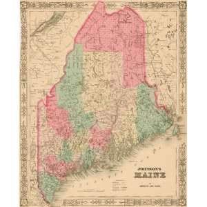  Johnson 1864 Antique Map of Maine