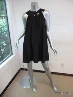 Jenni Kayne Black Patent Coated Collar Tent Dress M  
